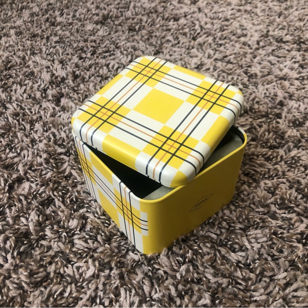 Yellow Plaid Storage Tin